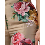 Dolce & Gabbana Beige Floral Print Women High Waist Pants