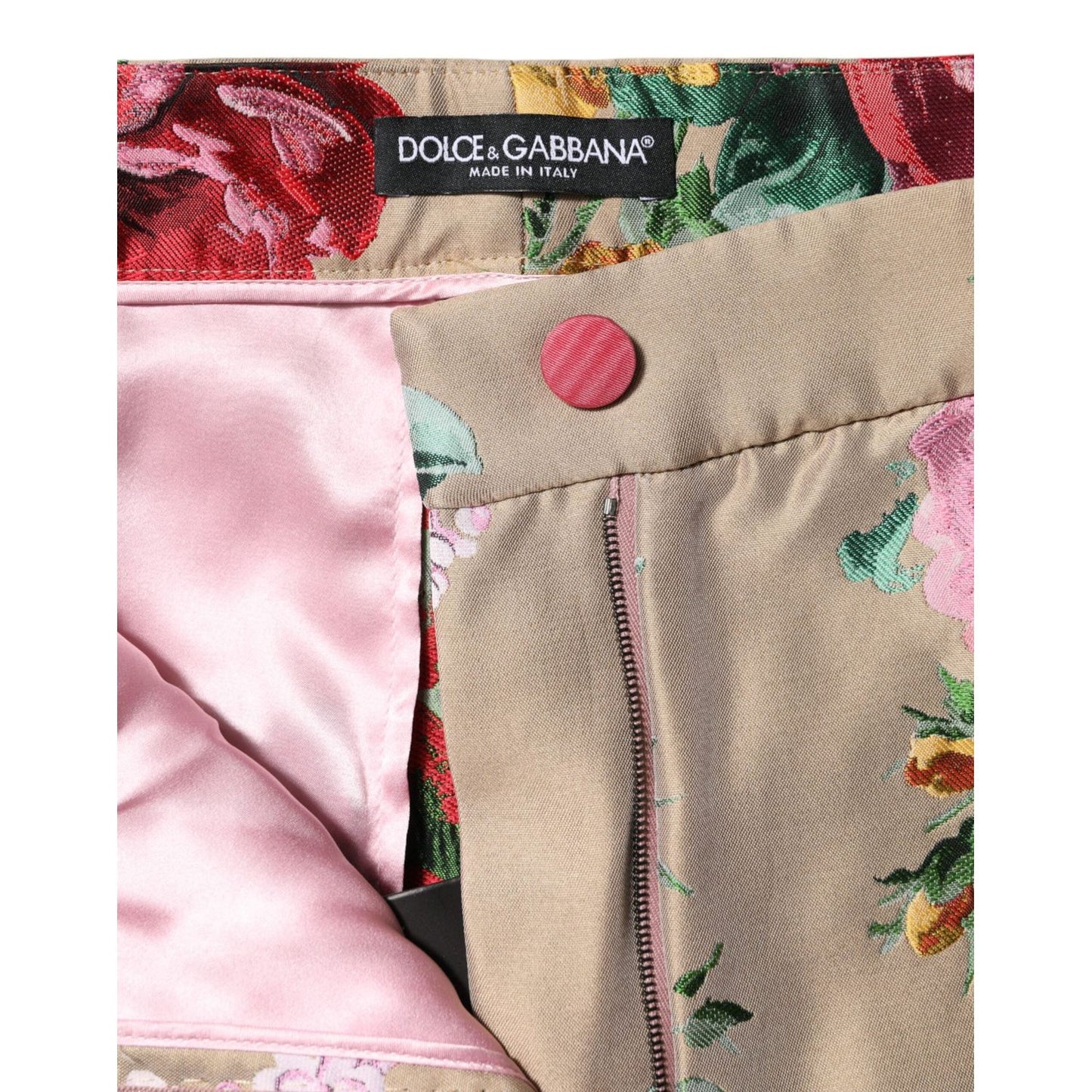 Dolce & Gabbana Beige Floral Print Women High Waist Pants
