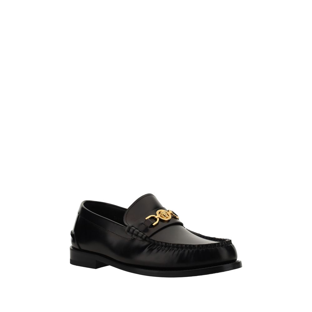 Versace Black Calf Leather Bos Taurus Slip-On Loafers 1728,72470364320,Black,EU39/US6,EU40/US7,EU41/US8,EU42/US9,Loafers - Men - Shoes,Loafers - Shoes,Men,Men - Shoes,New with tags,Shoes,Slip-On Loafers - Loafers - Shoes,Versace