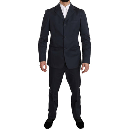 Romeo Gigli Two Piece 3 Button Cotton Blue Solid Suit1728,35% Polyester,67345645728,Blue,Clothing,IT50 | L,Material: 65% Cotton,Men,Men - Clothing,New with tags,Romeo Gigli,Suits & Blazers - Clothing,Suits - Men - Clothing,Two-Piece Suits - Suits & Blazer