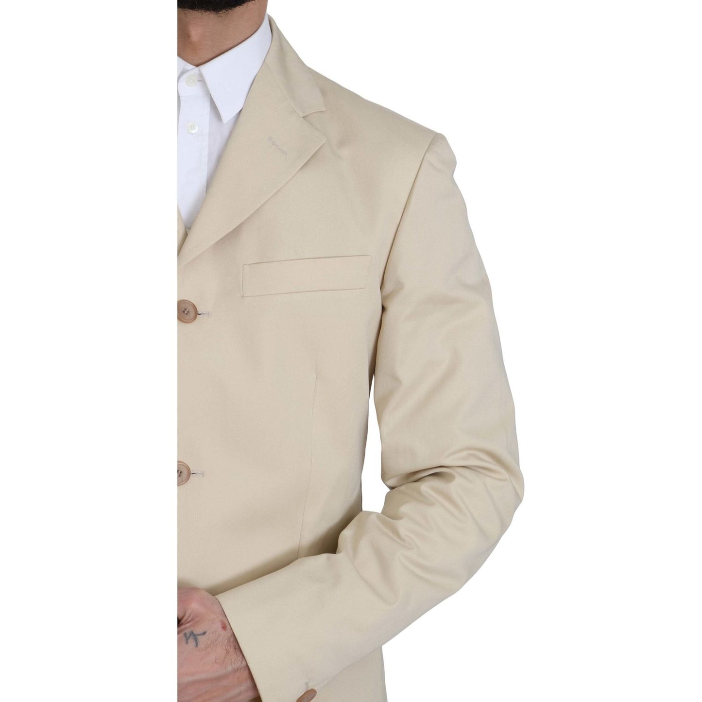 Romeo Gigli Two Piece 3 Button Beige Cotton Solid Suit1728,35% Cotton,67345645728,Beige,Clothing,IT46 | S,Material: 65% Polyester,Men,Men - Clothing,New with tags,Romeo Gigli,Suits & Blazers - Clothing,Suits - Men - Clothing,Two-Piece Suits - Suits & Blaz