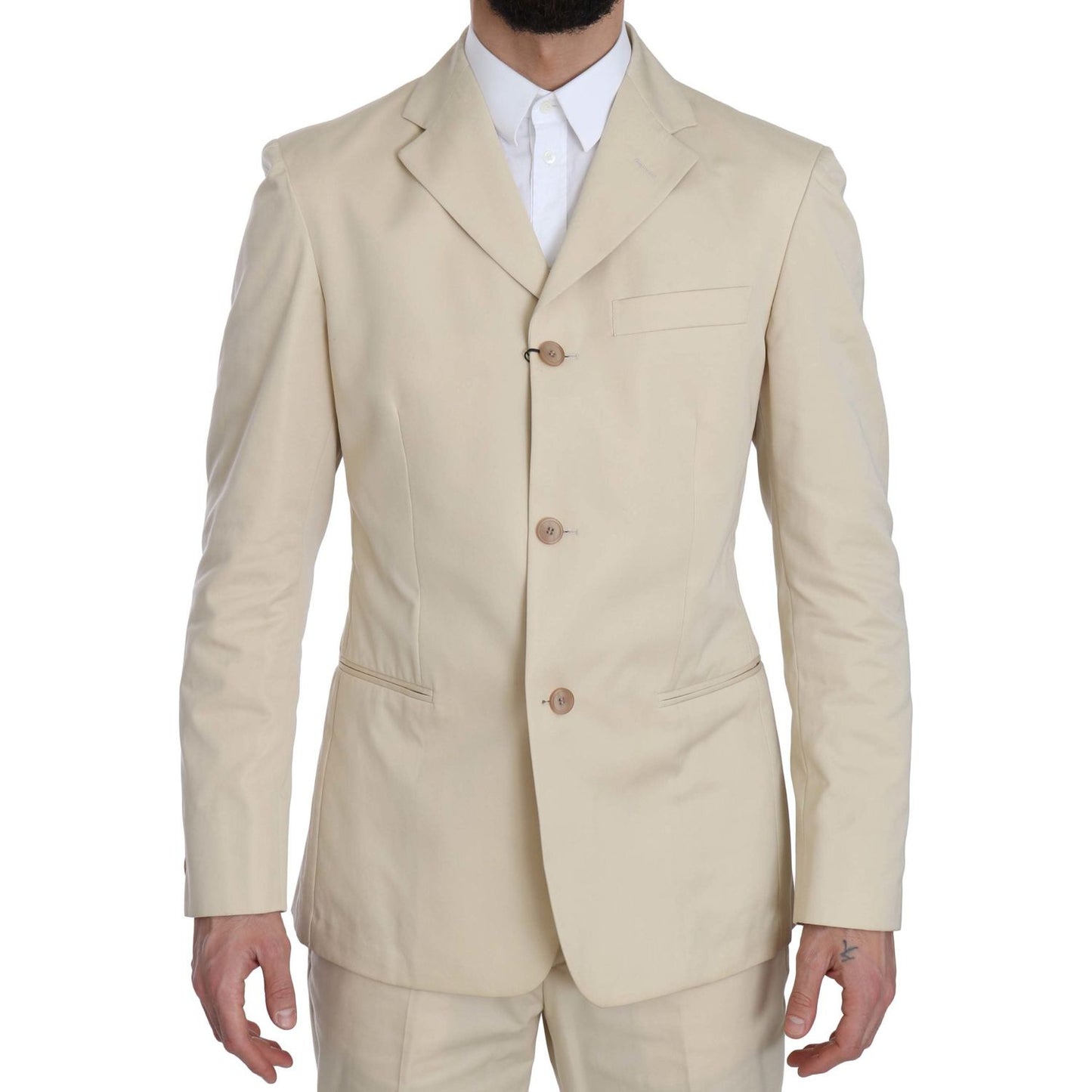 Romeo Gigli Two Piece 3 Button Beige Cotton Solid Suit1728,35% Cotton,67345645728,Beige,Clothing,IT46 | S,Material: 65% Polyester,Men,Men - Clothing,New with tags,Romeo Gigli,Suits & Blazers - Clothing,Suits - Men - Clothing,Two-Piece Suits - Suits & Blaz