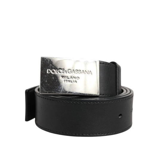 Dolce & Gabbana Black Leather Classic Metal Logo Buckle Belt