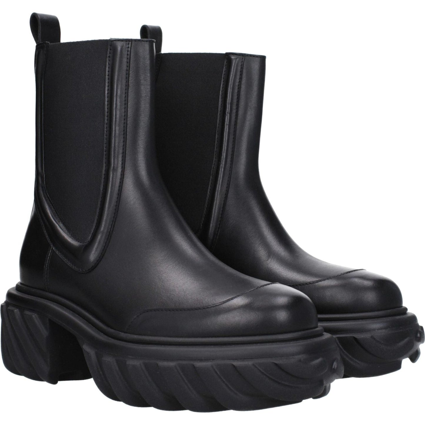 Off-White Black Leather Ankle Boots OF-8595927925001-EU40/US10