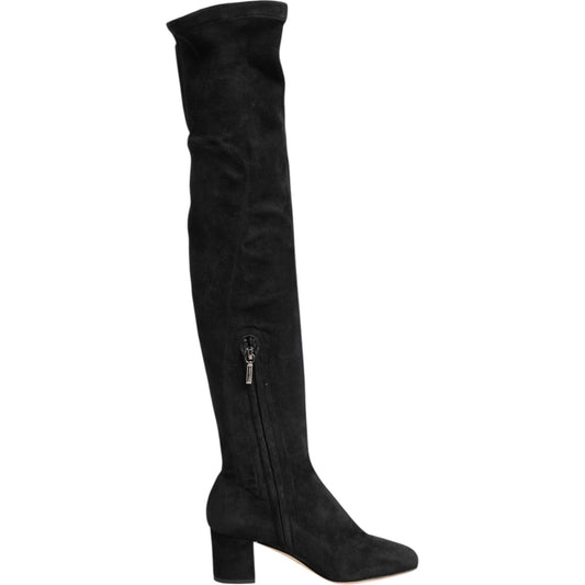 Dolce & Gabbana Black Suede Leather Knee High Boots Shoes LA12865-35.5