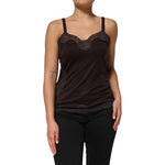 Dolce & Gabbana Dark Brown Lace Trim Wool Sleeveless Tank Top TSH90622-3