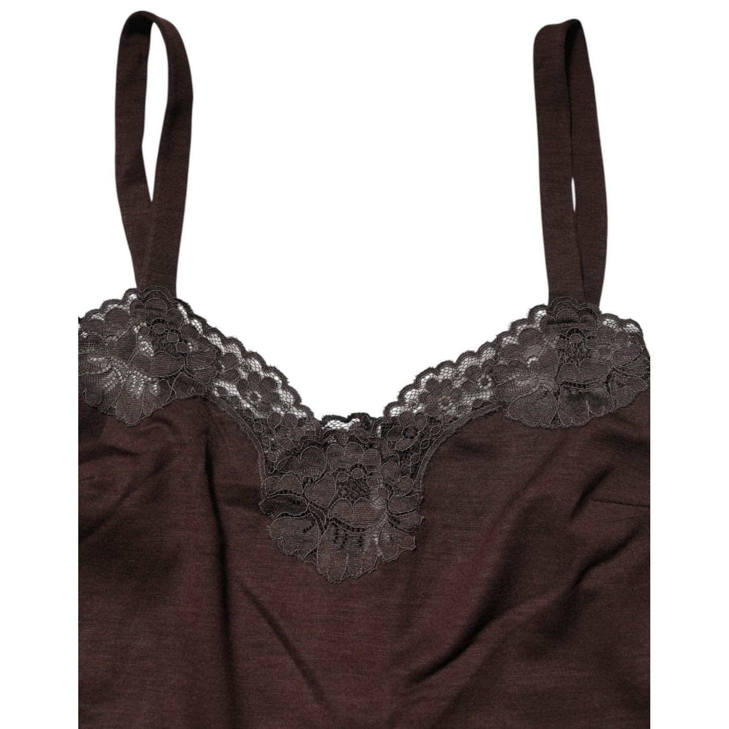 Dolce & Gabbana Dark Brown Lace Trim Wool Sleeveless Tank Top TSH90622-3