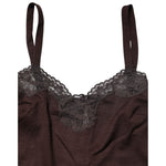 Dolce & Gabbana Dark Brown Lace Trim Wool Sleeveless Tank Top TSH90622-3