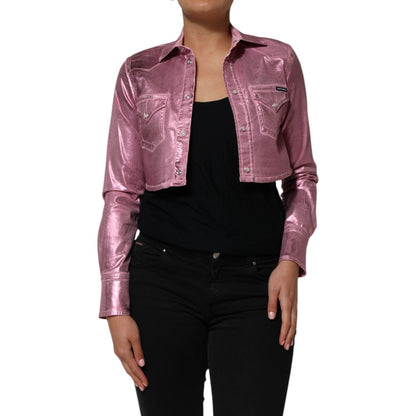 Dolce & Gabbana Pink Cotton Stretch Collared Cropped Jacket 1728,67345645728,Clothing,Dolce & Gabbana,Full-Length Jackets - Jackets & Coats - Clothing,IT38 | XS,Jackets & Coats - Clothing,Jackets & Coats - Women - Clothing,Material: 96% Cotton 4% Elastane