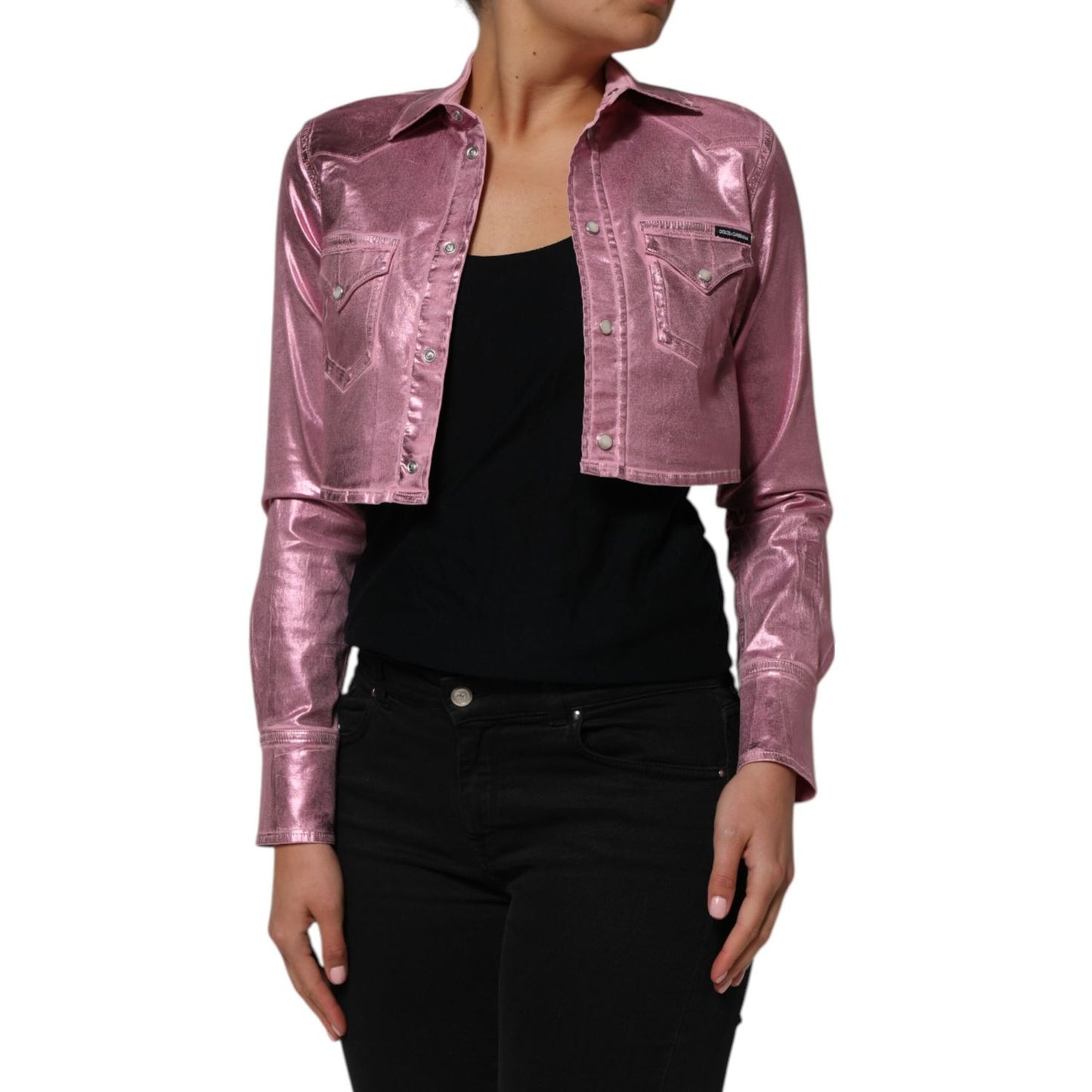 Dolce & Gabbana Pink Cotton Stretch Collared Cropped Jacket 1728,67345645728,Clothing,Dolce & Gabbana,Full-Length Jackets - Jackets & Coats - Clothing,IT38 | XS,Jackets & Coats - Clothing,Jackets & Coats - Women - Clothing,Material: 96% Cotton 4% Elastane