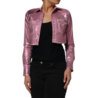 Dolce & Gabbana Pink Cotton Stretch Collared Cropped Jacket 1728,67345645728,Clothing,Dolce & Gabbana,Full-Length Jackets - Jackets & Coats - Clothing,IT38 | XS,Jackets & Coats - Clothing,Jackets & Coats - Women - Clothing,Material: 96% Cotton 4% Elastane
