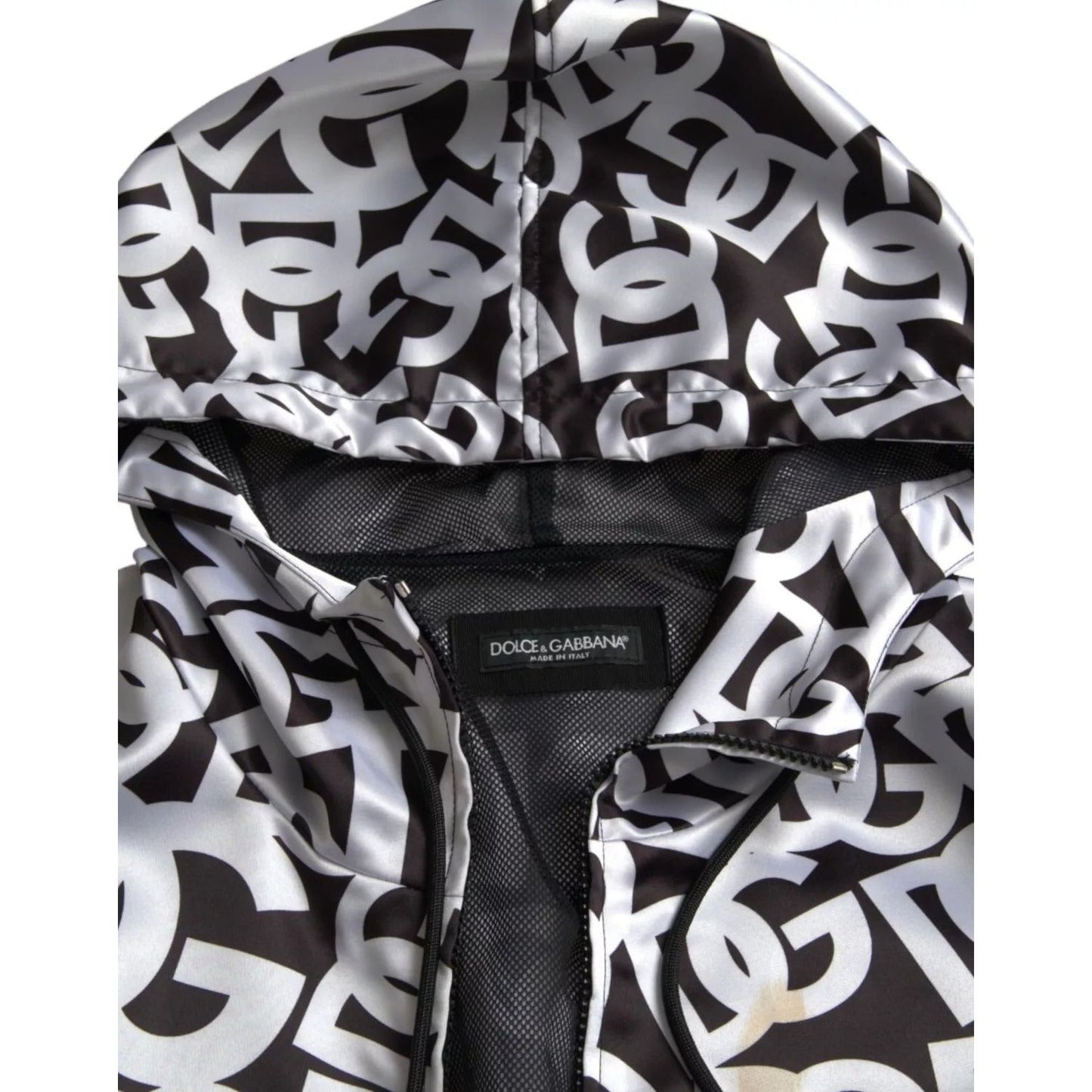 Dolce & Gabbana White Black Logo Hooded Full Zip Bomber Jacket JKT3871-56