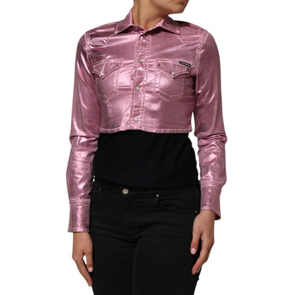 Dolce & Gabbana Pink Cotton Stretch Collared Cropped Jacket 1728,67345645728,Clothing,Coats - Jackets & Coats - Clothing,Dolce & Gabbana,IT36|XXS,Jackets & Coats - Clothing,Material: 96% Cotton 4% Elastane,Pink,Preowned / Defect,Women