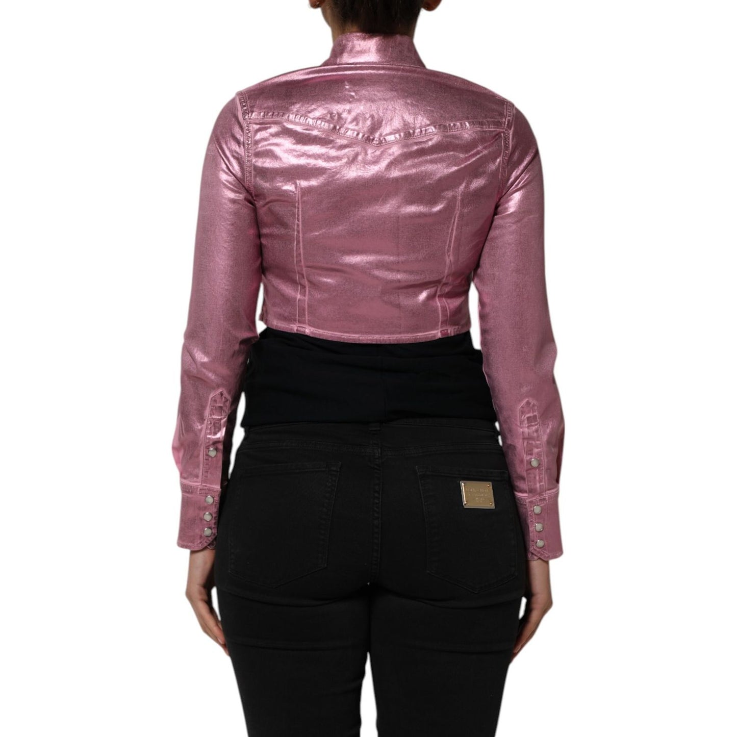 Dolce & Gabbana Pink Cotton Stretch Collared Cropped Jacket 1728,67345645728,Clothing,Coats - Jackets & Coats - Clothing,Dolce & Gabbana,IT36|XXS,Jackets & Coats - Clothing,Material: 96% Cotton 4% Elastane,Pink,Preowned / Defect,Women