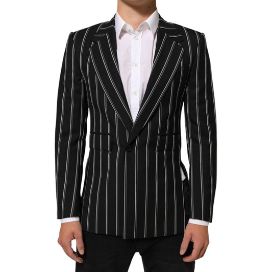 Dolce & Gabbana Black Stripes SICILIA 1 Button Suit Blazer1728,67345645728,Black,Blazers - Suits & Blazers - Clothing,Clothing,Dolce & Gabbana,IT46 | S,Material: 100%WV,Men,New with tags,Suits & Blazers - Clothing