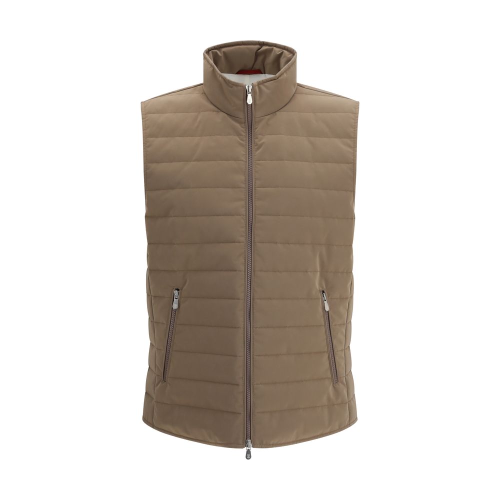 Brunello Cucinelli Beige Polyester Sleveless Jacket 1728,72470364320,Beige,Brunello Cucinelli,Clothing,Jackets & Coats - Clothing,Men,New with tags,S,Sleveless Jacket - Jackets & Coats - Clothing,XL