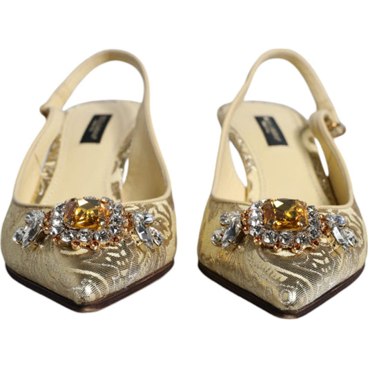 Dolce & Gabbana Gold Crystal Pumps Heels Slingbacks Shoes LA11792-37