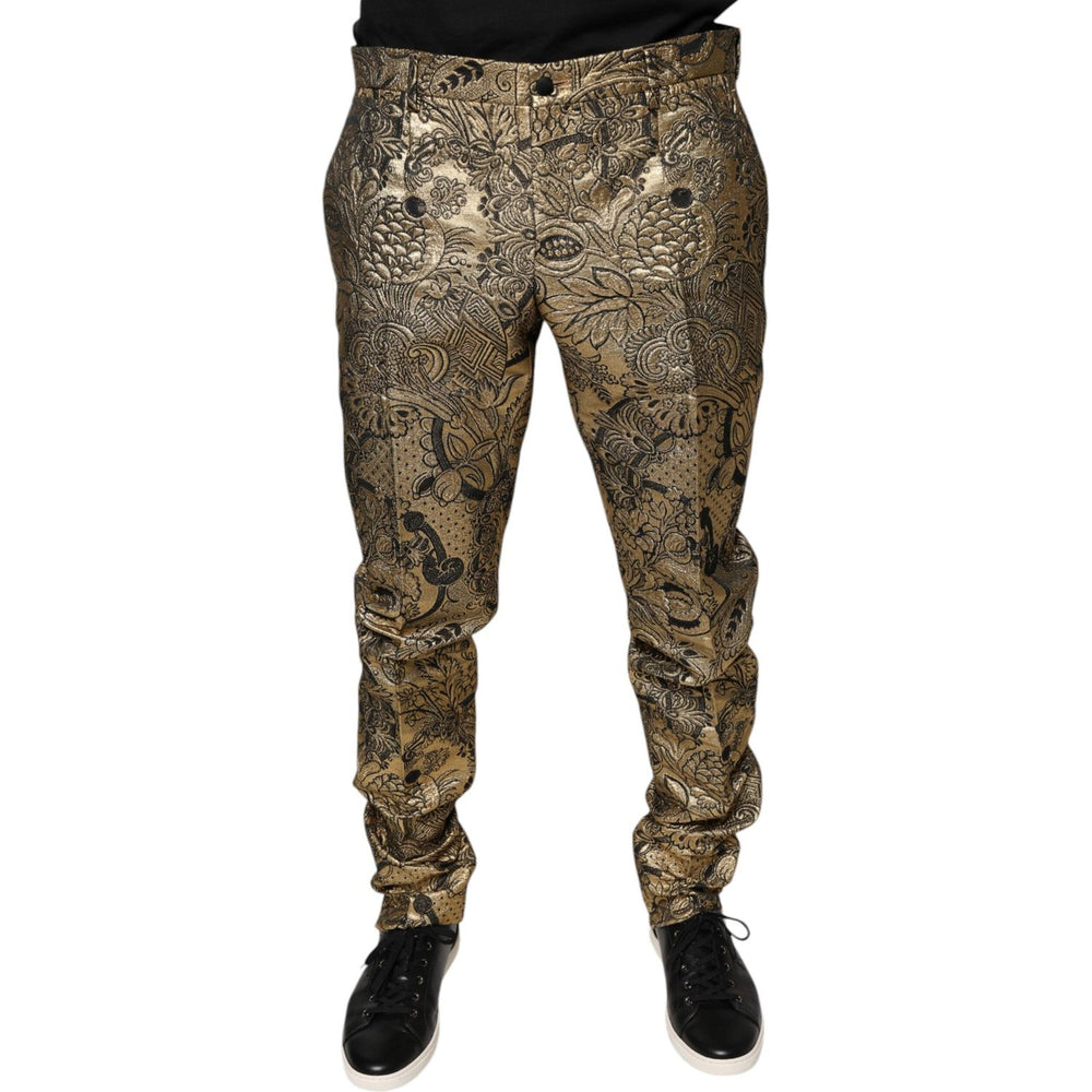 Dolce & Gabbana Gold Floral Jacquard Men Dress Pants PAN75361-52