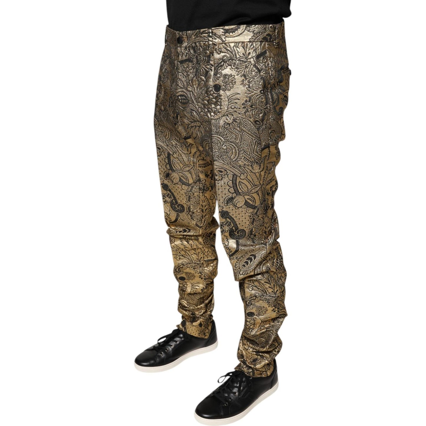 Dolce & Gabbana Gold Floral Jacquard Men Dress Pants PAN75361-52