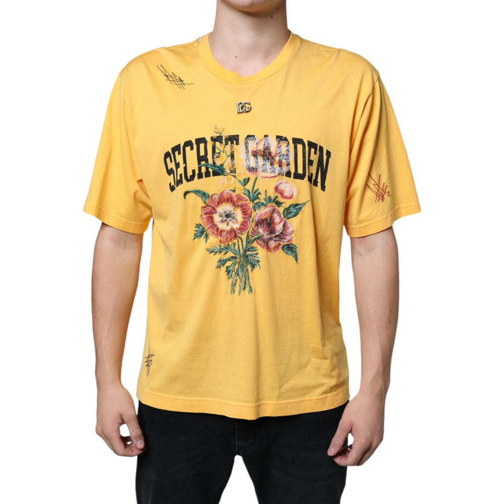 Dolce & Gabbana Yellow Secret Graden Floral Cotton Crew Neck T-shirt TSH86655-48