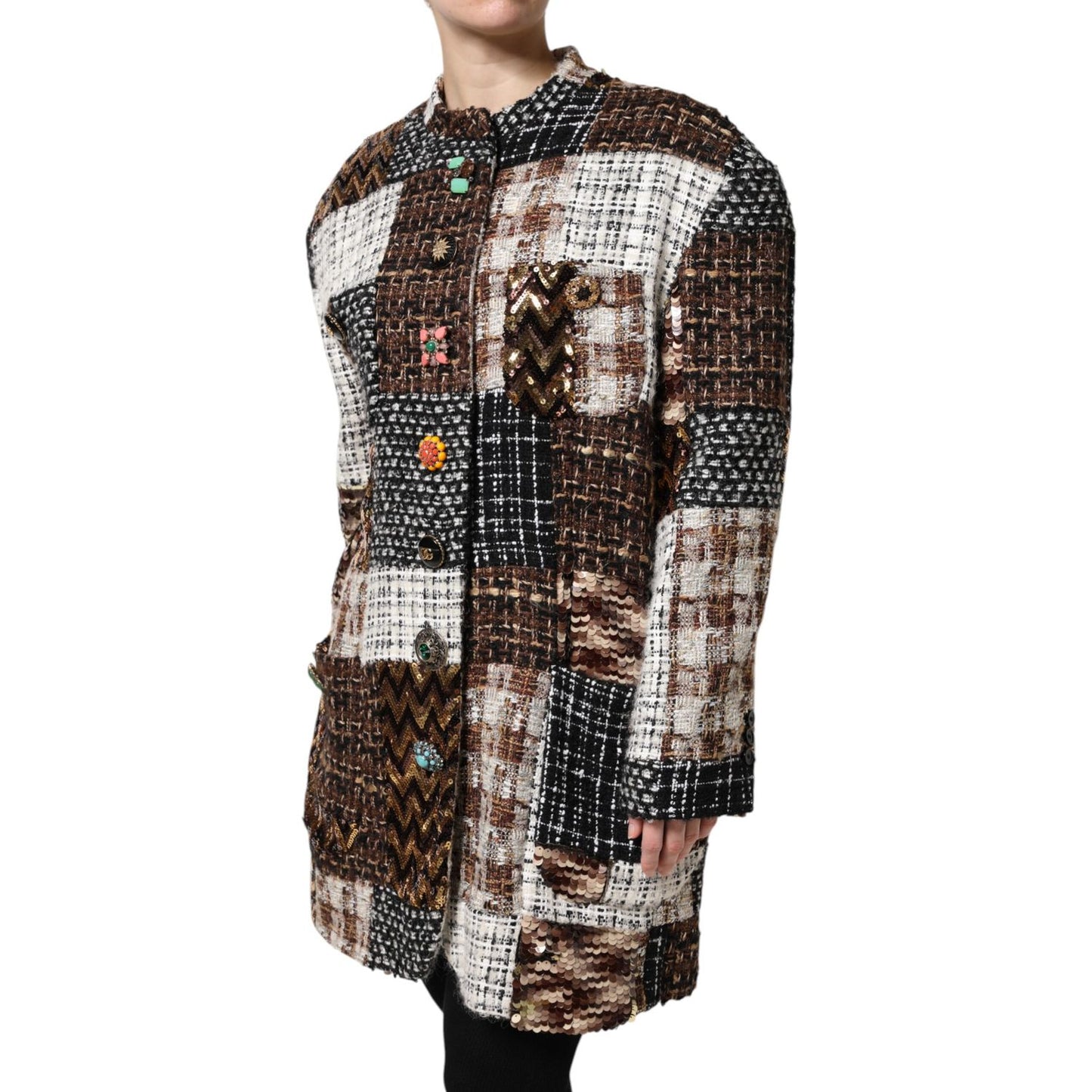 Dolce & Gabbana Multicolor Patchwork Button Down Jacket 1728,67345645728,Clothing,Coats - Jackets & Coats - Clothing,Dolce & Gabbana,IT38 | XS,IT40|S,IT42|M,IT44 | L,Jackets & Coats - Clothing,Jackets & Coats - Women - Clothing,Material: 25% Nylon 25% Cot