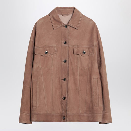 Brunello Cucinelli Brown leather overshirt jacket