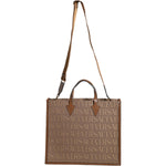 Versace Brown Top Handle Jacquard Leather Logo Crossbody Tote Bag Versace Dim Gray