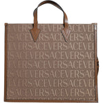 Versace Brown Top Handle Jacquard Leather Logo Crossbody Tote Bag Versace Dim Gray